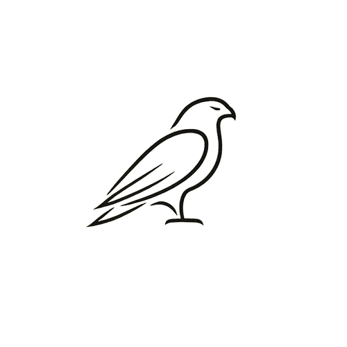 Simple black line drawing of a bird on a white background